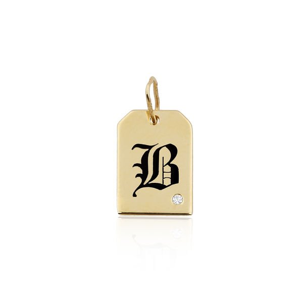 14K ENAMEL LETTER WITH DIAMOND DOT CHARM 14K YELLOW GOLD - b