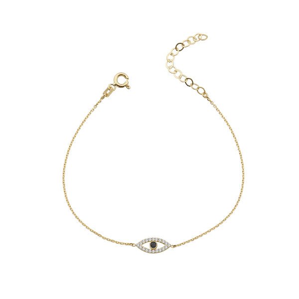 14K EVIL EYE DIAMOND BRACELET 14K YELLOW GOLD