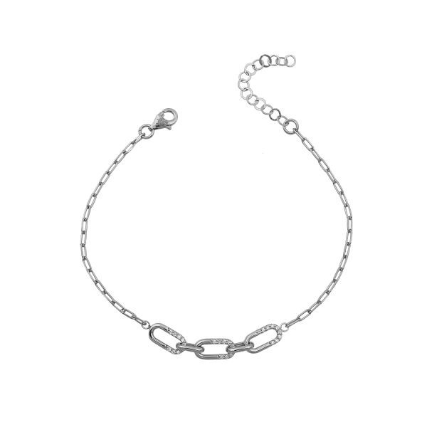 14K CHAIN SHAPE HALF PART DIAMOND STONES BRACELET 2 14K WHITE GOLD