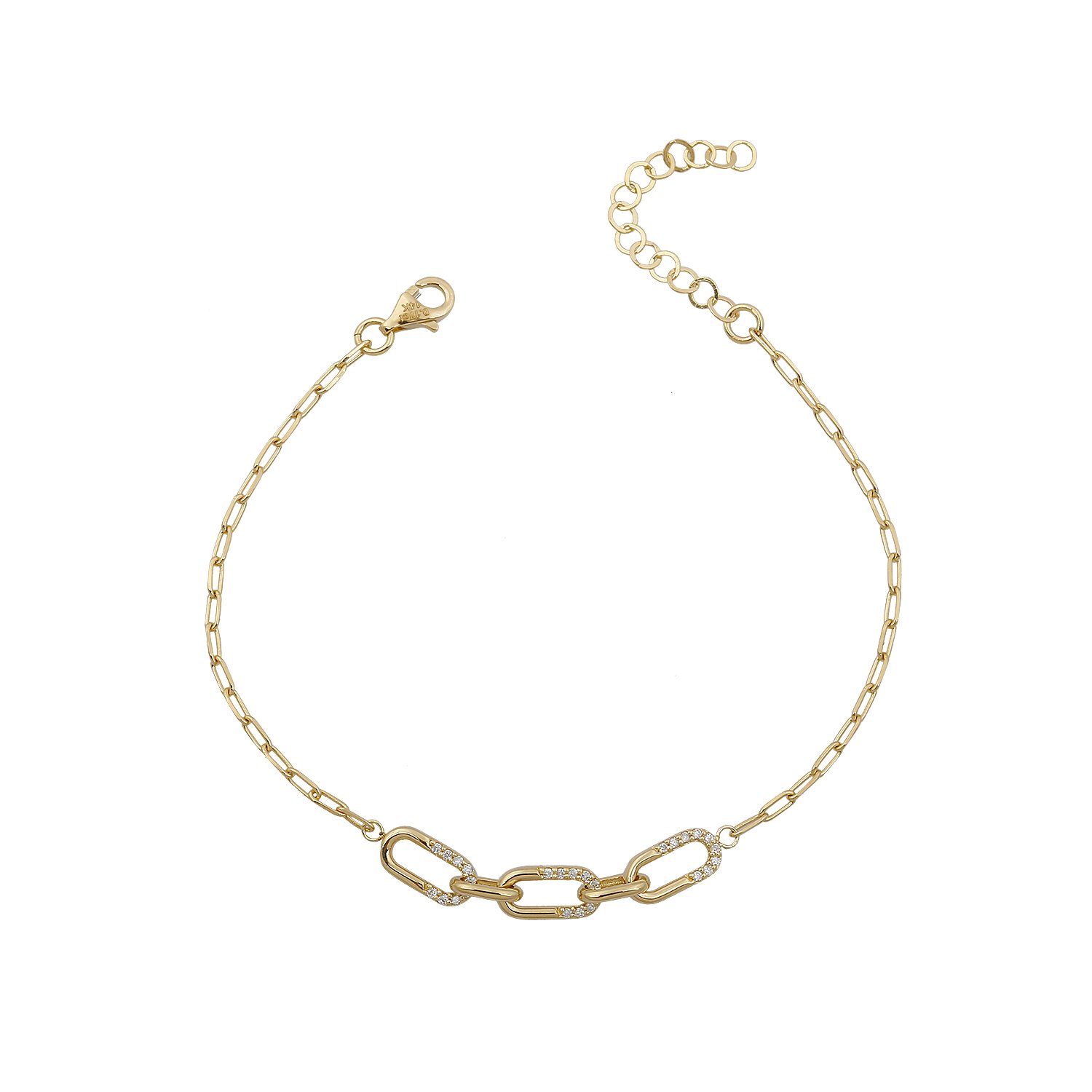 14K CHAIN SHAPE HALF PART DIAMOND STONES BRACELET 2 14K YELLOW GOLD