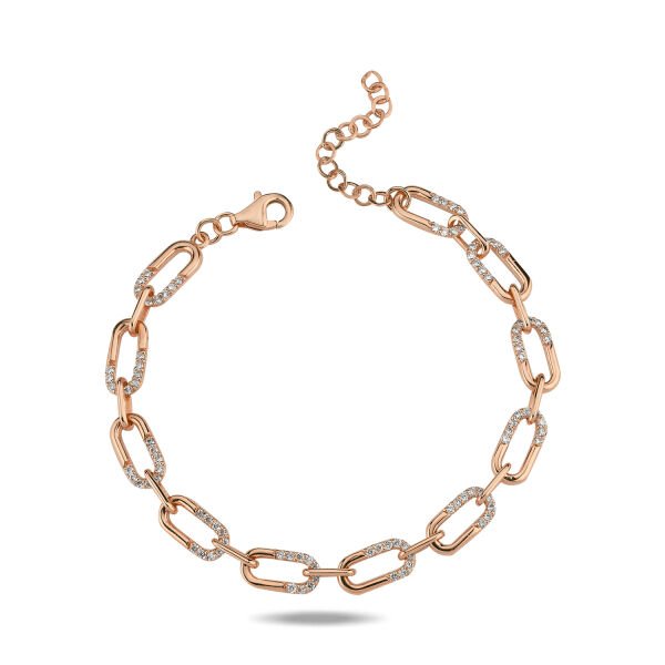 14K CHAIN SHAPE  HALF PART DIAMOND STONES BRACELET 14K ROSE GOLD