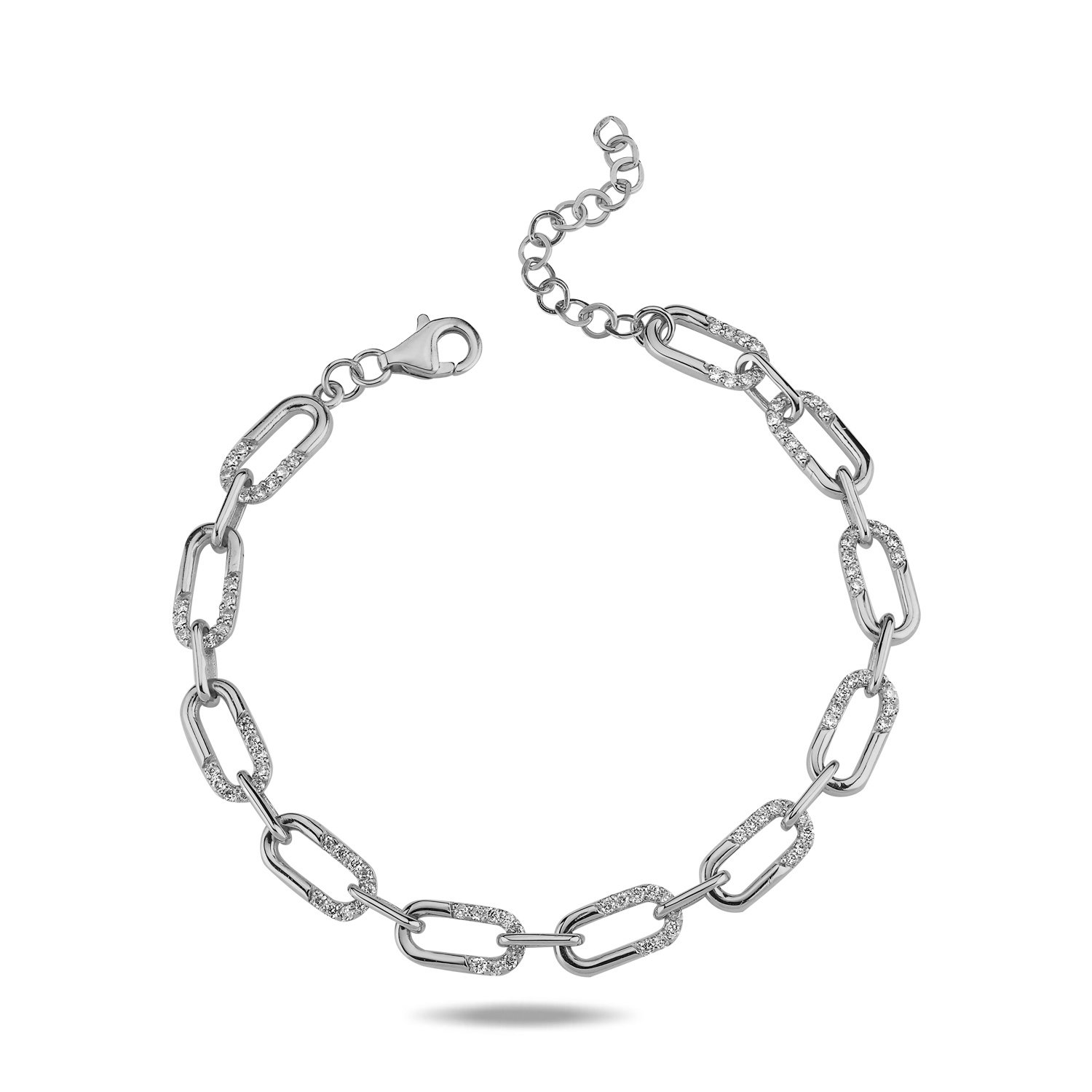 14K CHAIN SHAPE  HALF PART DIAMOND STONES BRACELET 14K WHITE GOLD